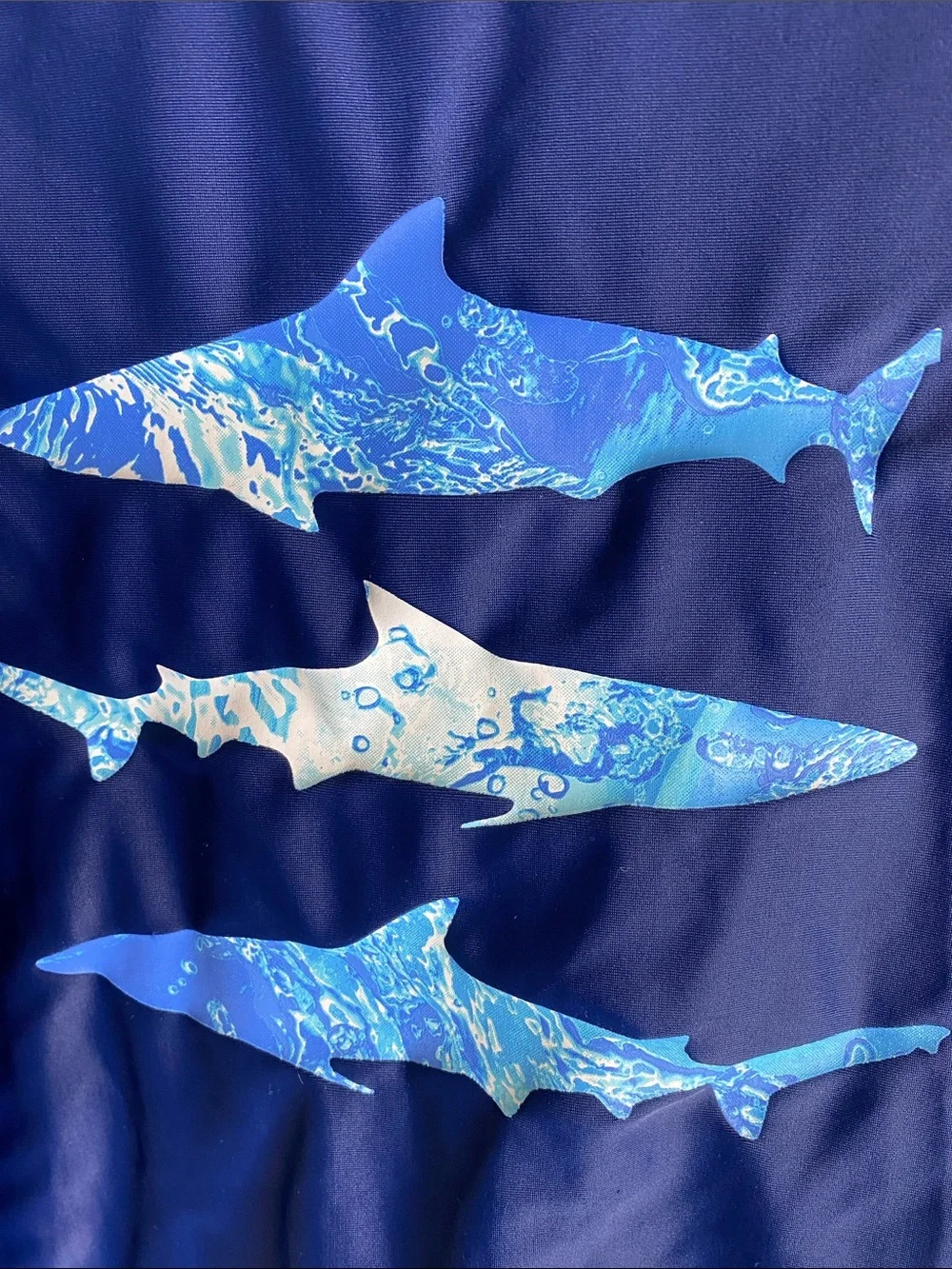 OshKosh B'gosh Navy Blue Long Sleeve Rashguard Swim Shirt Shark Graphics